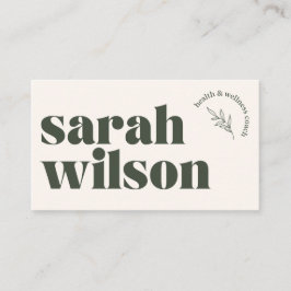 Beige Olive Green Health Wellness Business Card Visitenkarte