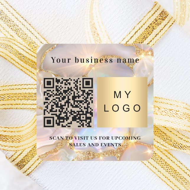 Beige Opal-Logo für den Firmennamen qr Quadratischer Aufkleber (Von Creator hochgeladen)