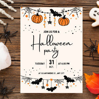 Beige Orange Cute Halloween Fête Invitation