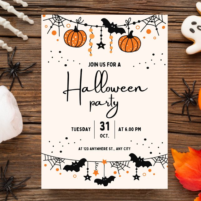 Beige Orange Cute Halloween Fête Invitation (Créateur téléchargé)