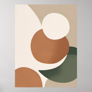 Beige Orange Grün Minmal Abstract Boho AI-Kunst Poster