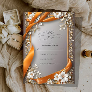 Beige Orange Ribbons Verzierte Blumenhochzeit RSVP Karte