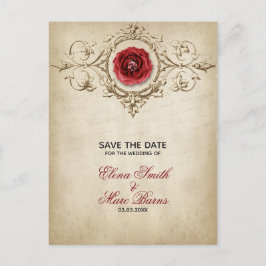 Beige Ornamente und Rote Rose Ankündigungspostkarte