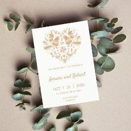 Beige OTOMI MEXICAN HERZINVITATION Ankündigung
