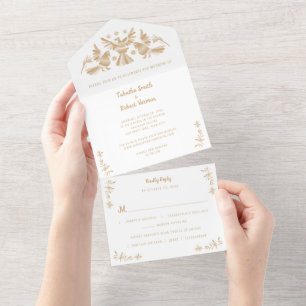 Beige Otomi mexikanisch All in One Wedite Einladun Einladung