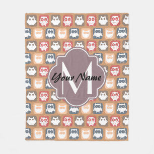 Beige Owls Personalisiert Monogramm und Name Fleecedecke