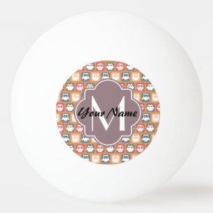 Beige Owls Personalisiert Monogramm und Name Tischtennisball