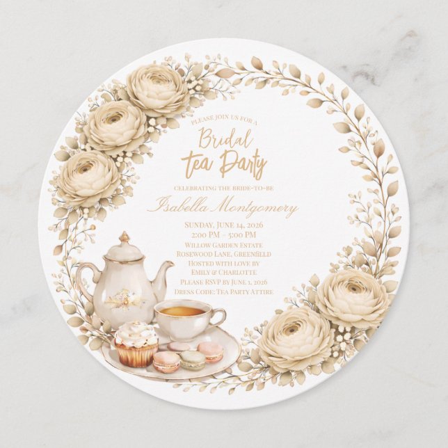 Beige Palette Tea Party Bridal Shower Einladung (Vorderseite)