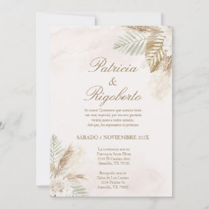 Beige Pampas Elegante Hochzeit Einladung auf Spani