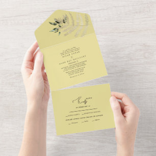 Beige Pampas Yellow Wedding All In One Einladung