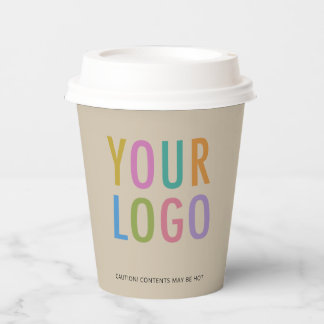 Beige Paper Cups with Lids Custom Company Logo 8oz Pappbecher