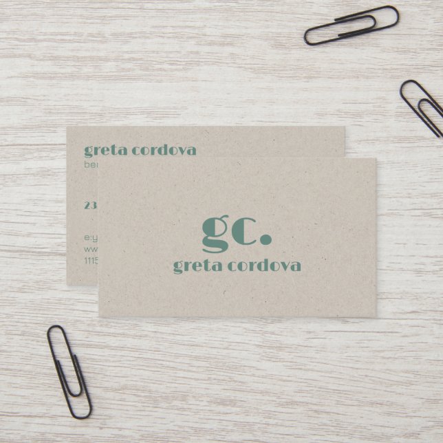 Beige Papier Elegant Beruflich einfache Monogramm Visitenkarte (Vorderseite/Rückseite Beispiel)