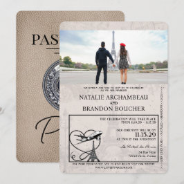 Beige Paris Passport Wedding Einladung