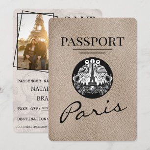 Beige Paris Reisepass Save The Date