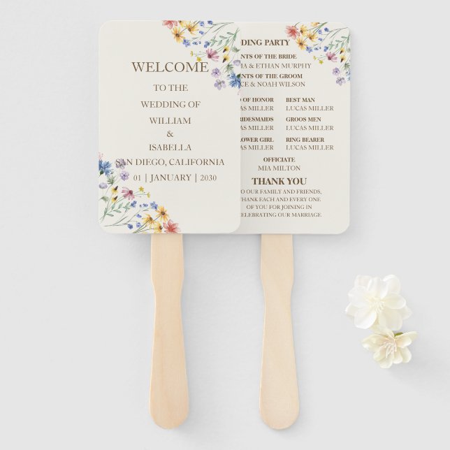 Beige Pastel Wildblume Fächer (Vorne und Hinten)