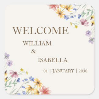 Beige Pastell-Wildblume Quadratischer Aufkleber