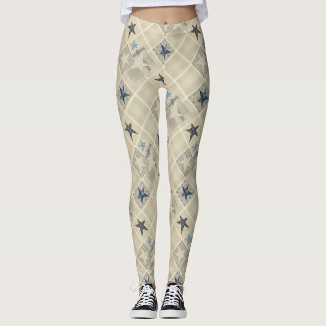 Beige-Patchwork Leggings (Vorderseite)