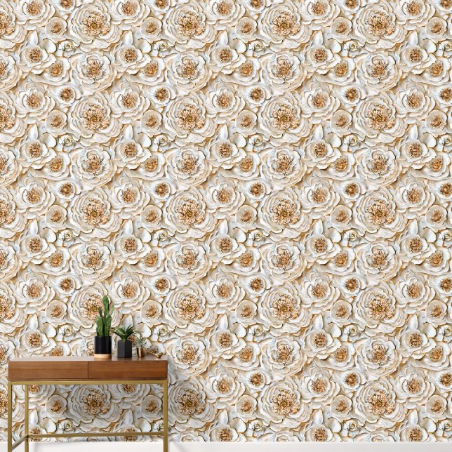 Beige Peony Elfenbein nahtlos luxuriöse Blume Tapete (Korridor)