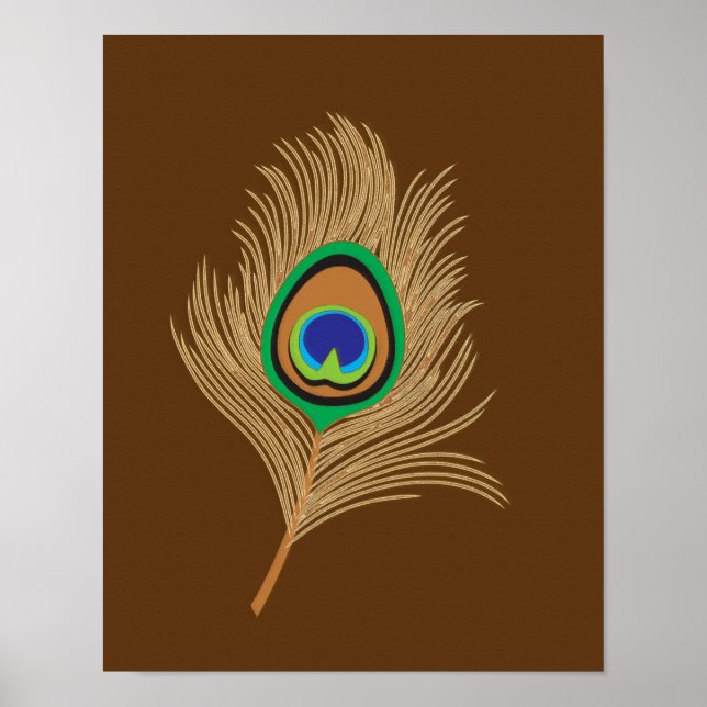 Beige Pfauenfeder für Schokoladenbraun Poster (Vorne)
