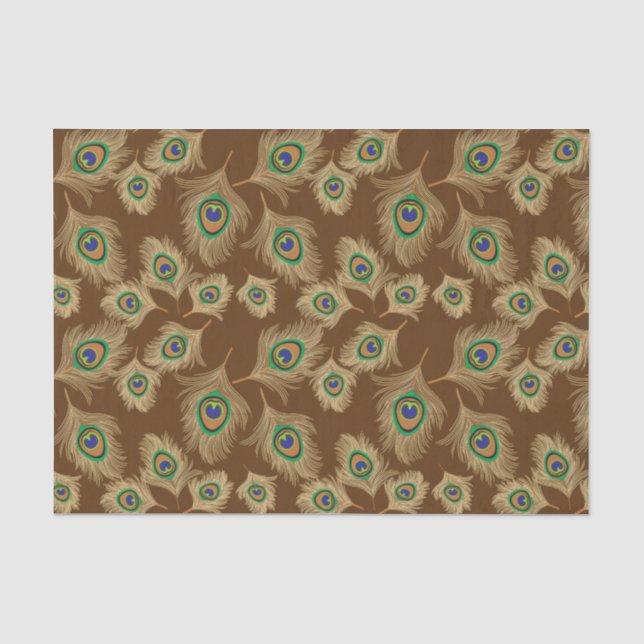 Beige Pfauenfedern auf Schokoladenbraun Seidenpapier (Vorderseite)