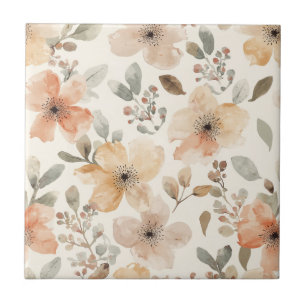 Beige Pfirsich Blumen Wasserfarbe Botanisches Must Fliese