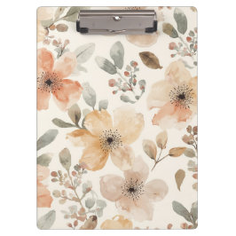 Beige Pfirsich Blumen Wasserfarbe Botanisches Must Klemmbrett