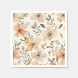 Beige Pfirsich Blumen Wasserfarbe Botanisches Must Serviette