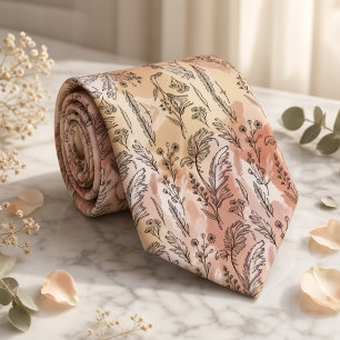 Beige-Pfirsich-Botanik-Skizze Krawatte
