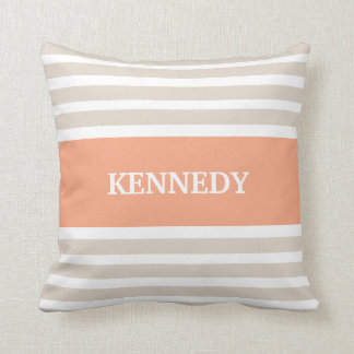 Beige Pfirsich Stripes Monogramm Kissen