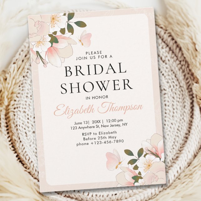 Beige Pink Floral Pattern Bridal Shower Einladung (Von Creator hochgeladen)
