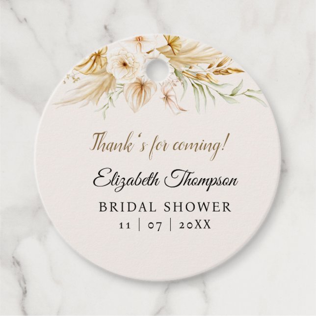 Beige Pink Floral Pattern Bridal Shower Geschenkanhänger (Vorderseite)