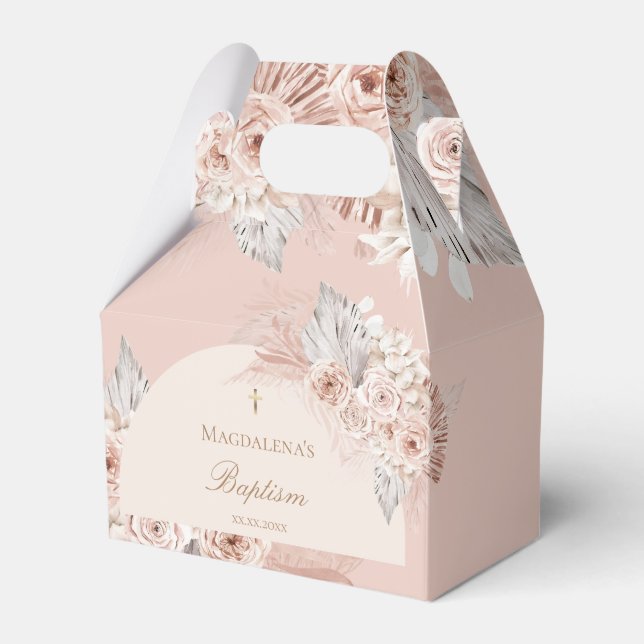 beige pink flowers | Baptism Geschenkschachtel (Vorderseite)