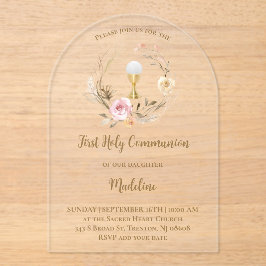 beige pink flowers | First Communion Acryleinladungen