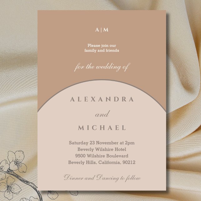 Beige Pink Monogram Minimalistisch Japandi Wedding Einladung (Von Creator hochgeladen)