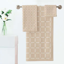 Beige Plaid Pattern Towel Badhandtuch Set