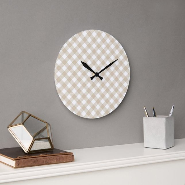  Beige Plaid Pattern Wall clock Große Wanduhr (Von Creator hochgeladen)