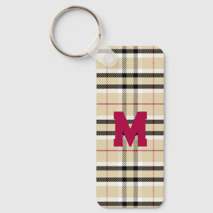 Beige Preppy Kariert Fashion Monogram Personalisie Schlüsselanhänger