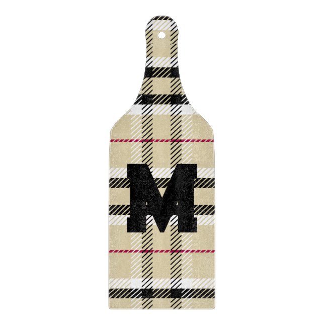 Beige Preppy Kariert Fashion Monogram Personalisie Schneidebrett (Vorderseite)