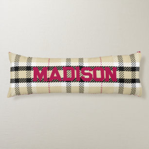 Beige Preppy Kariert Fashion Monogram Personalisie Seitenschläferkissen