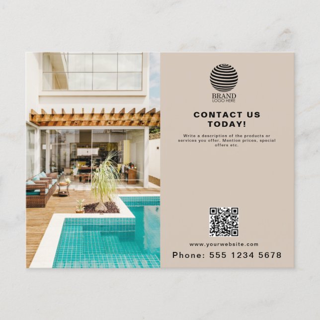 Beige Promotional Business Logo Photo QR Code Flyer (Vorne)