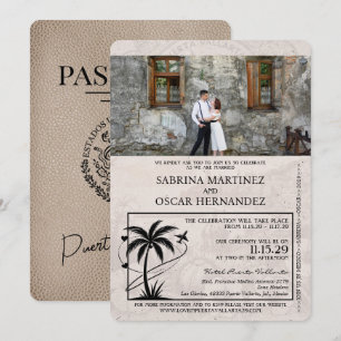 Beige Puerta Vallarta Passport Wedding Einladung