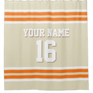 Beige Pumpkin Orange White Stripes Sports Jersey Duschvorhang