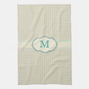 Beige Punkt Muster-Monogramm Geschirrtuch