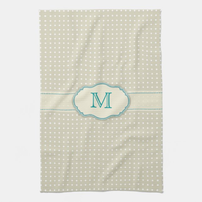 Beige Punkt Muster-Monogramm Geschirrtuch (Vertikal)