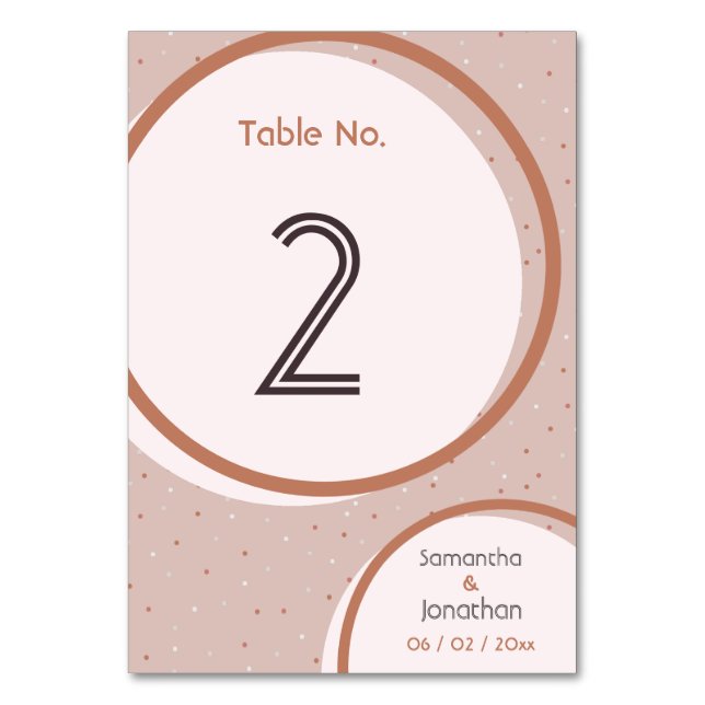 Beige Punkte und Kreise Hochzeitskarte der Tischnu Tischnummer (Vorderseite)