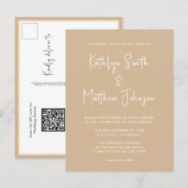 Beige QR-Code in einer modernen Skripthochzeit Einladungspostkarte