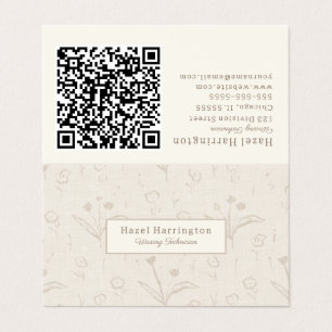 Beige QR-Code Minimalistisch geklappte Visitenkart Visitenkarten