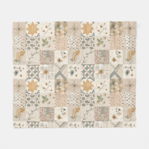 Beige Quilt-Patchwork-Gingham-Cottagecore-Blumenmu Fleecedecke