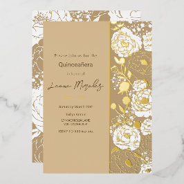 Beige Quinceañera Foil Einladung