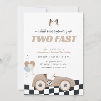 Beige Race Car Two Fast Second Birthday Invite  Einladung